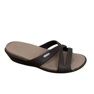 CROCS Patricia Wedge Sandals Brown Tan 9